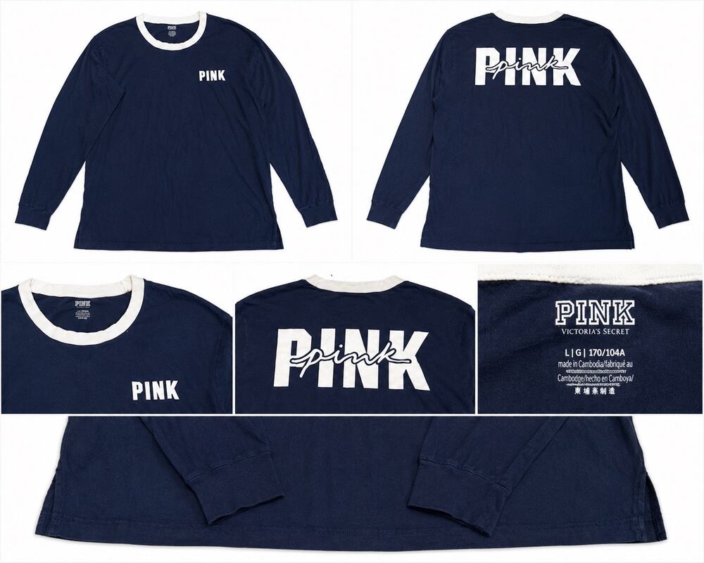 PINK Victoria’s Secret Navy Long Sleeve Logo Tee Women’s Large